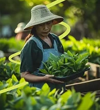 Ilustrasi petani memeriksa tanaman