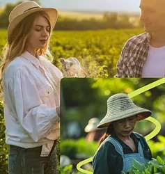 Ilustrasi kegiatan di kebun saat sore hari
